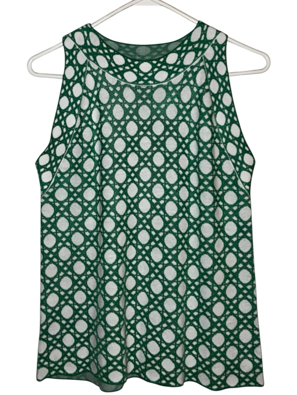 Ann Taylor Green and White Geometric Sleeveless Tank